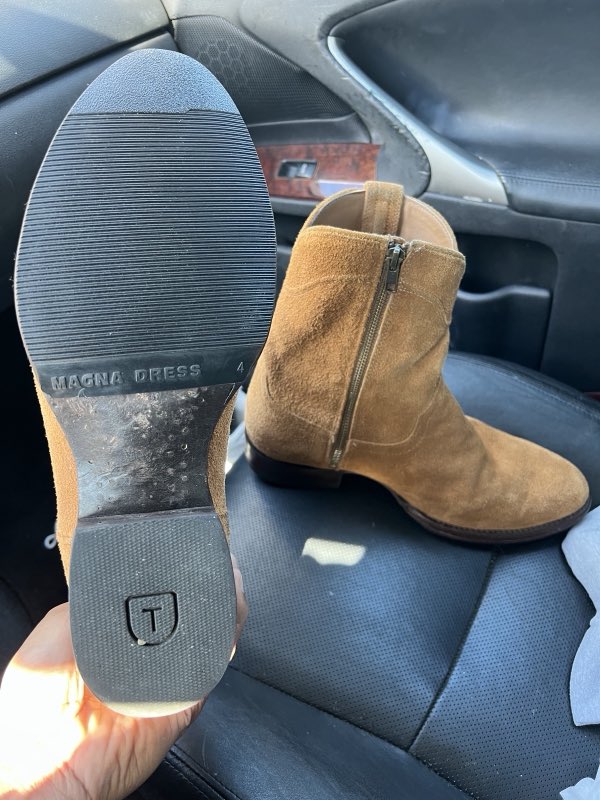 Suede ankle boot restored with a clean new sole